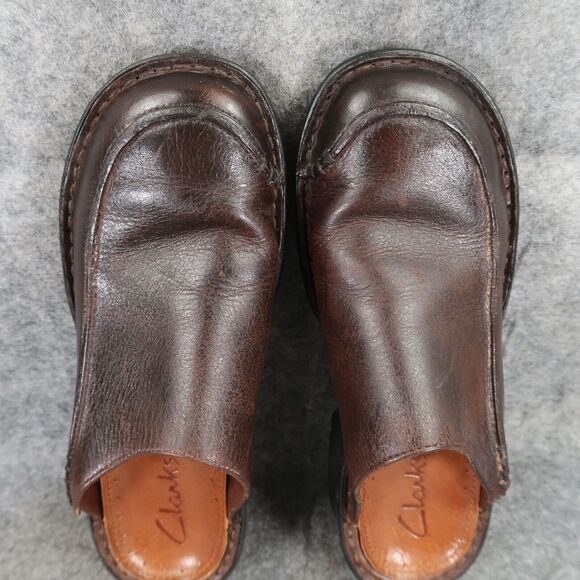 Clarks Shoes Womens 7 Casual Clogs Slip On Leather Brown Retro Classic Comfort - Picture 8 of 13